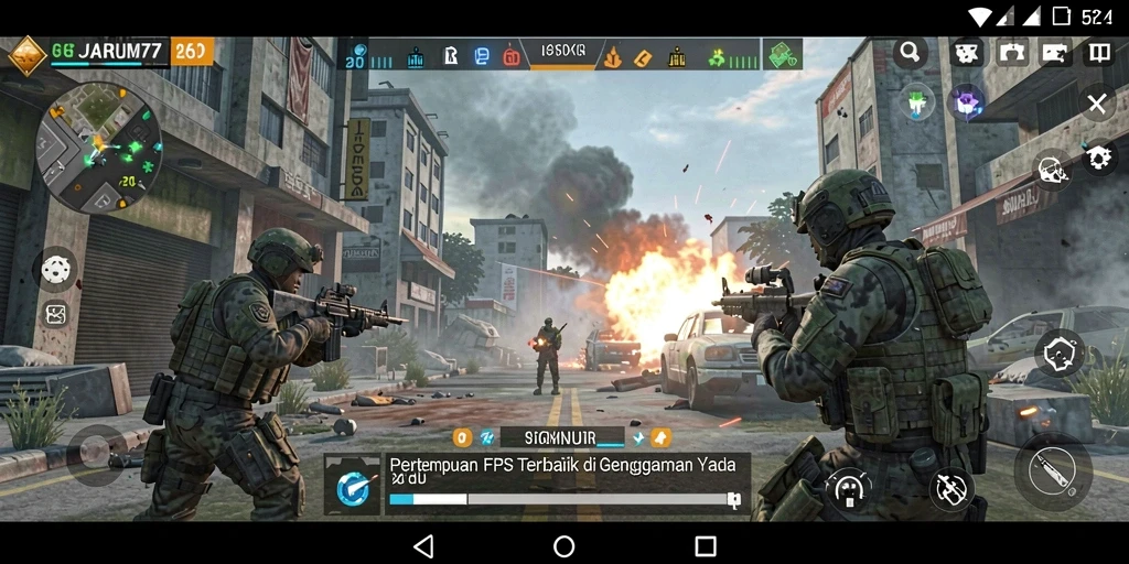 Screenshot gameplay JARUM77 menampilkan aksi tembak-menembak yang seru.