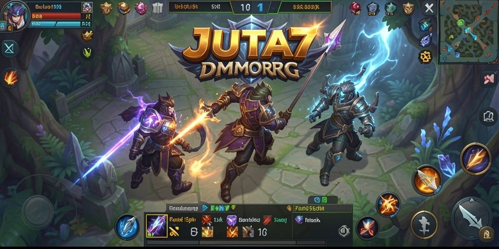 Tampilan gameplay epik JUTA7 dalam dunia MMORPG yang luas.
