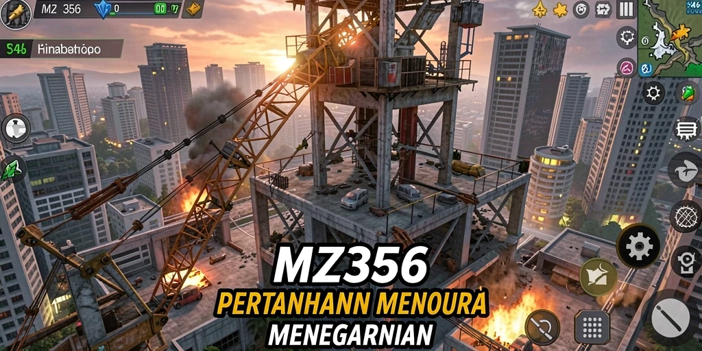 Screenshot gameplay MZ356 menampilkan menara dan musuh yang beragam.