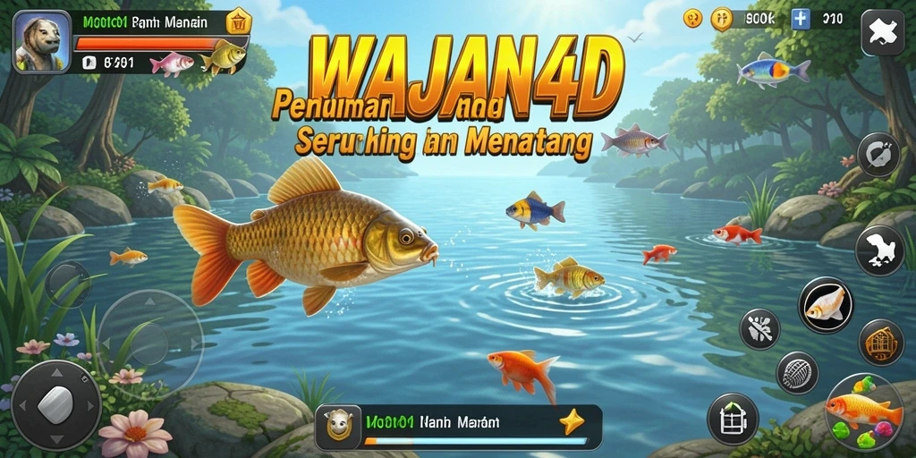 Screenshot gameplay WAJAN4D menampilkan aksi memancing yang seru.
